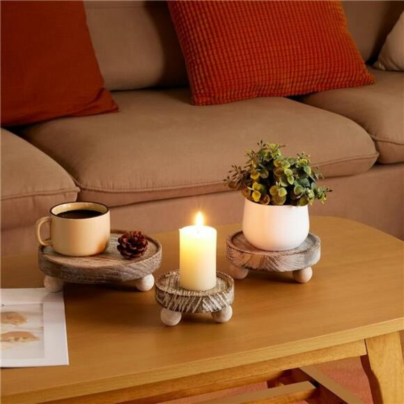 Wood Riser Stand Set Farmhouse Pedestal for Decor Display Candles Plants Cups - Picture 3 of 8